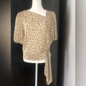EUC Anthropologie Silk Blouse Beige with Birds size small